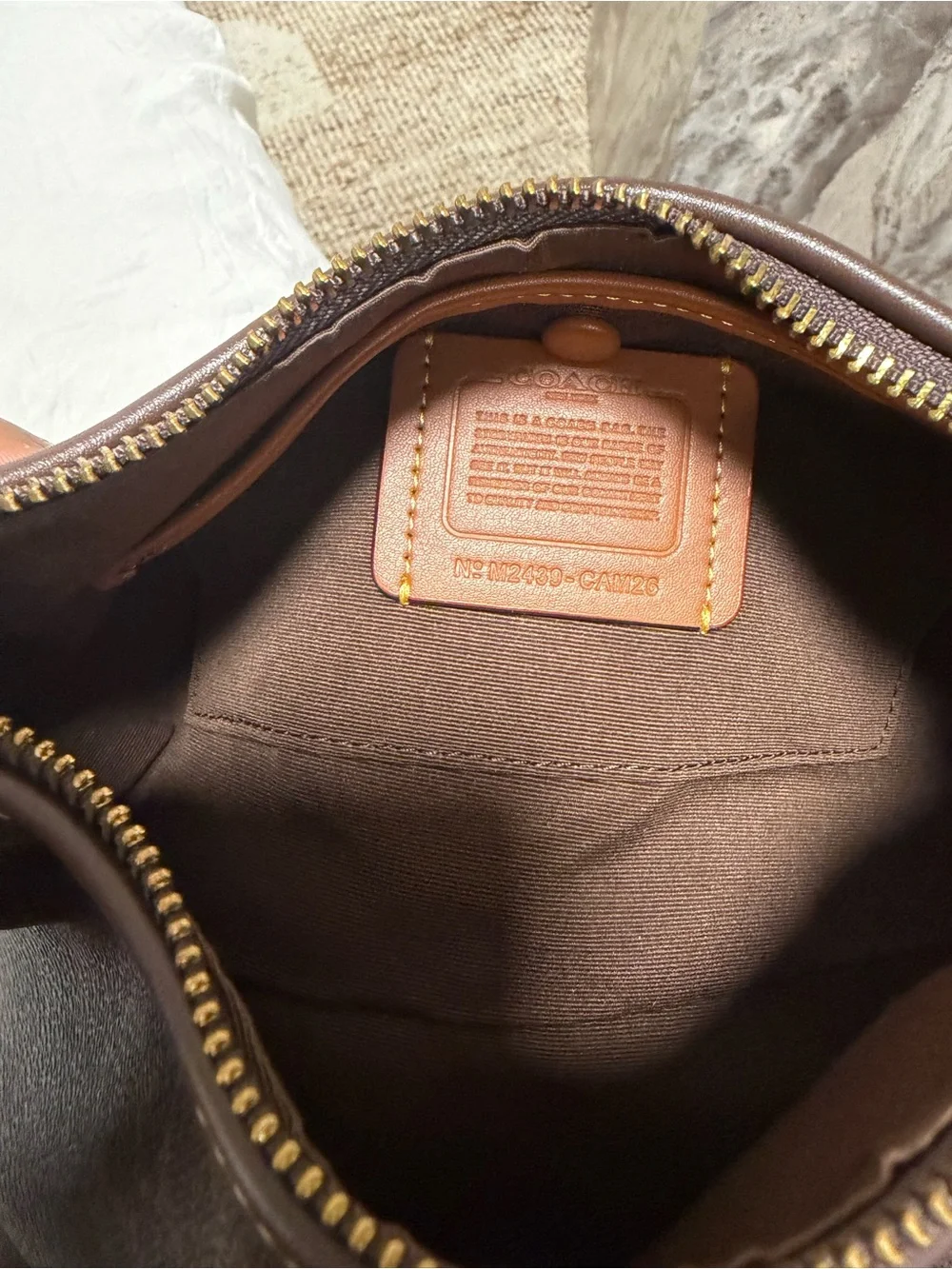 Leather Shoulder Bag with Gold Chain - Dark Brown
